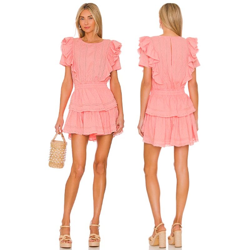 Nwot Loveshackfancy Natasha Tiered Mini Dress Ruffle Trim Peach Blossom Small